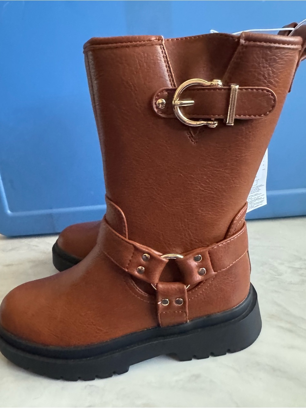 GAP Kids Girl Tan Brown Faux Leather Buckle Boots Size 1